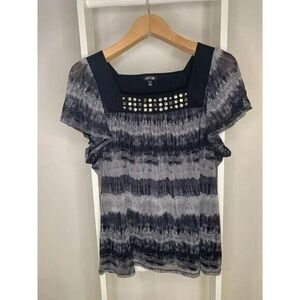 Apt 9 Shirt Womens 1X Gray Black Studded Striped Kimono Sleeve Square Neck